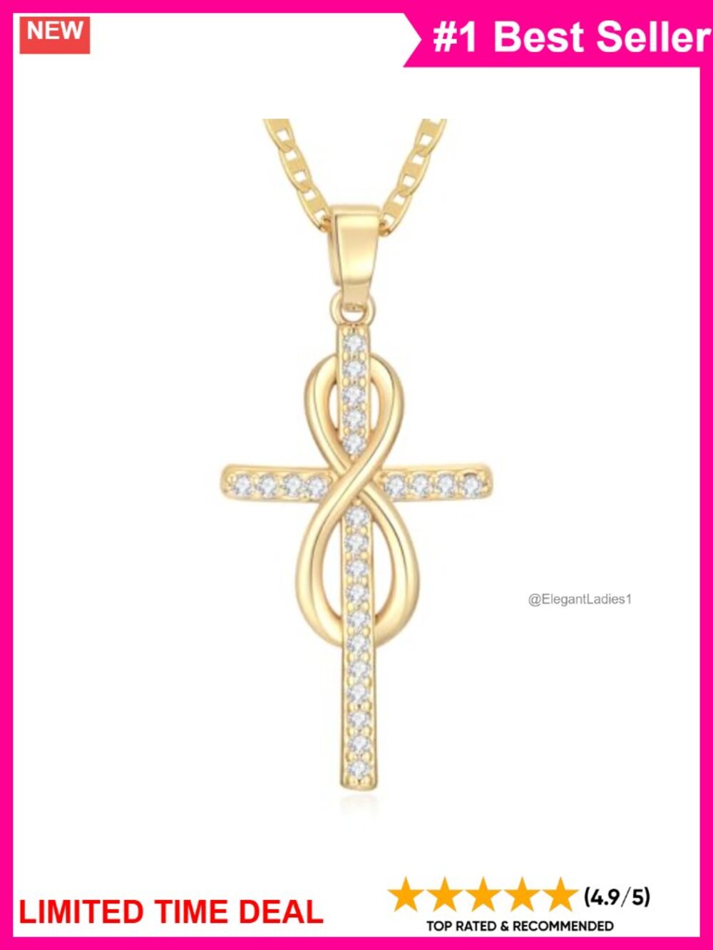 14K Gold Cross Necklace Twisted Infinity Open Loop Pendant Religious Jewelry